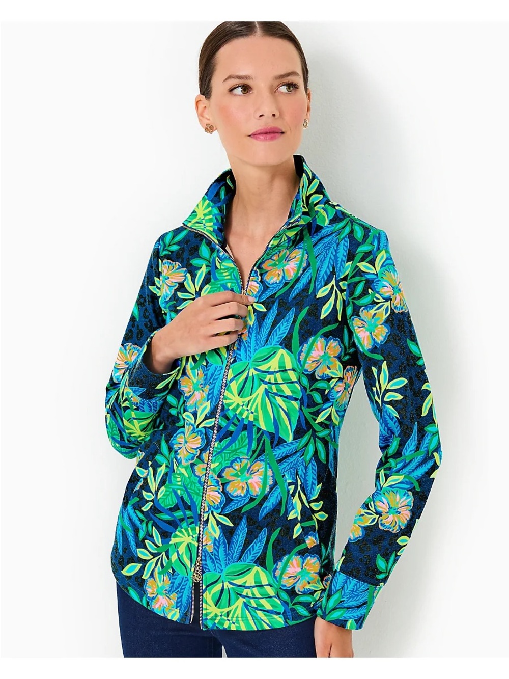 Lilly Pulitzer Leona Zip Up Jacket and Matching Pant Set in Tropical Print